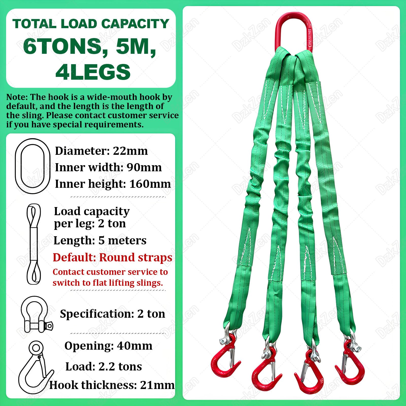 4-Strang-Hebeschlinge mit Haken, robuste Anschlaggurte 6tons-5m