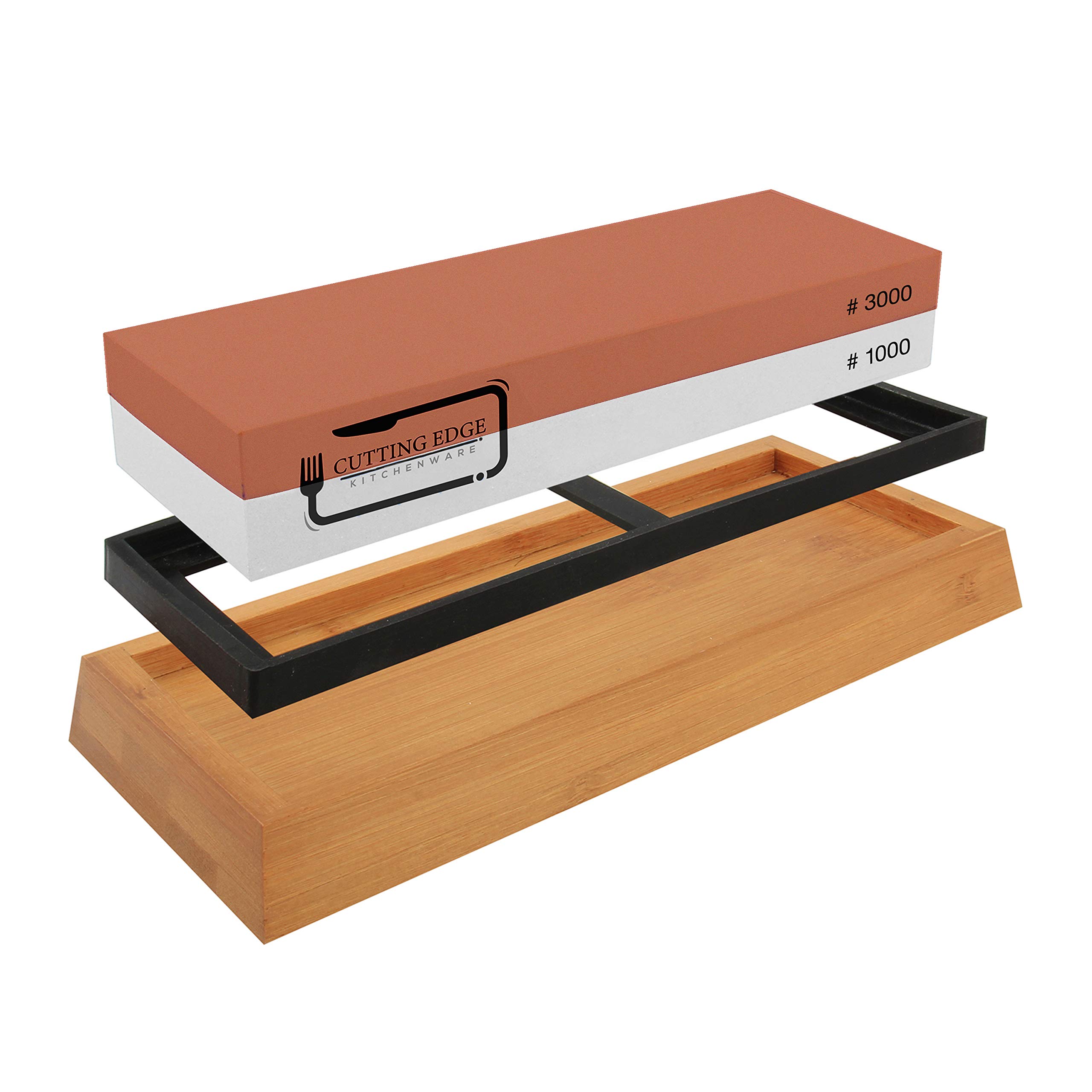 Cutting Edge Whetstone Knife sharpening stone 2 Side Grit 1000/3000 premium Sharpener Flattening Water Stone Dual Sided Non Slip Bamboo Base Angle Guide for Home Kitchens Restaurants & er Shop