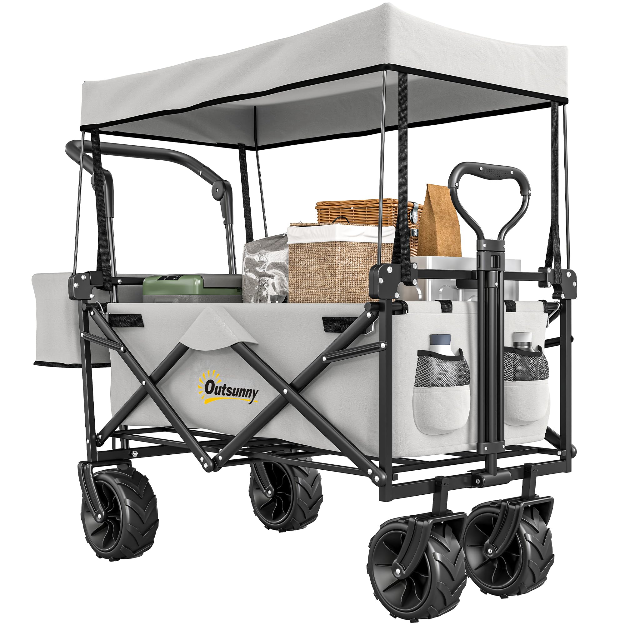 Rackhams Black/Grey Outdoor Push Pull Wagon Stroller Cart W/ Canopy Top