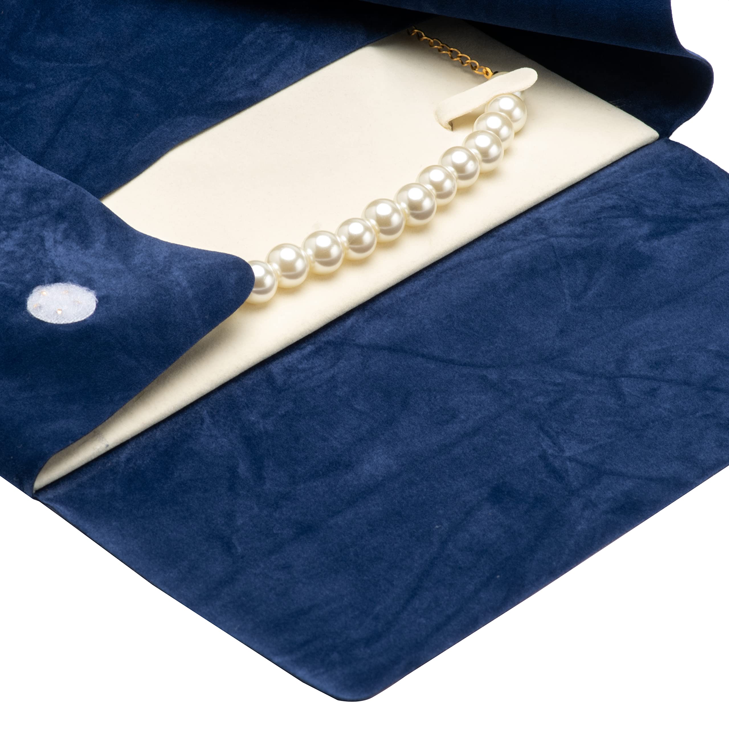 COWFEX Large Velvet Travel Jewelry Organizer Pearl Necklace Storage Carrying Case Display Folder (Dark Blue)