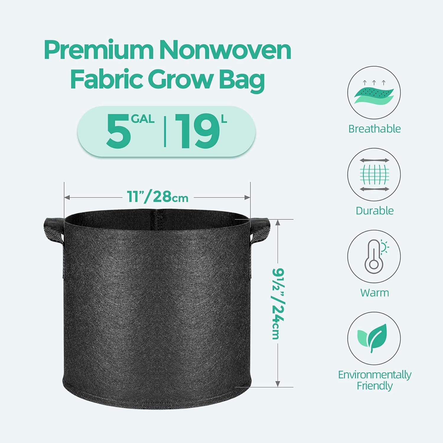 T4U 5-Pack 5 Gallon Fabric Grow Bags with 5-Pack 10 Gallons Heavy Duty Nonwoven Pots Grow Bags
