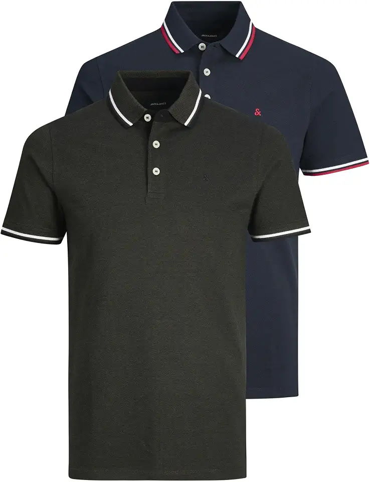 JACK & JONES تي شيرت بولو جيه جيه ايبالوس باكمام قصيرة للرجال من جاك اند جونز (عبوة من قطعتين)