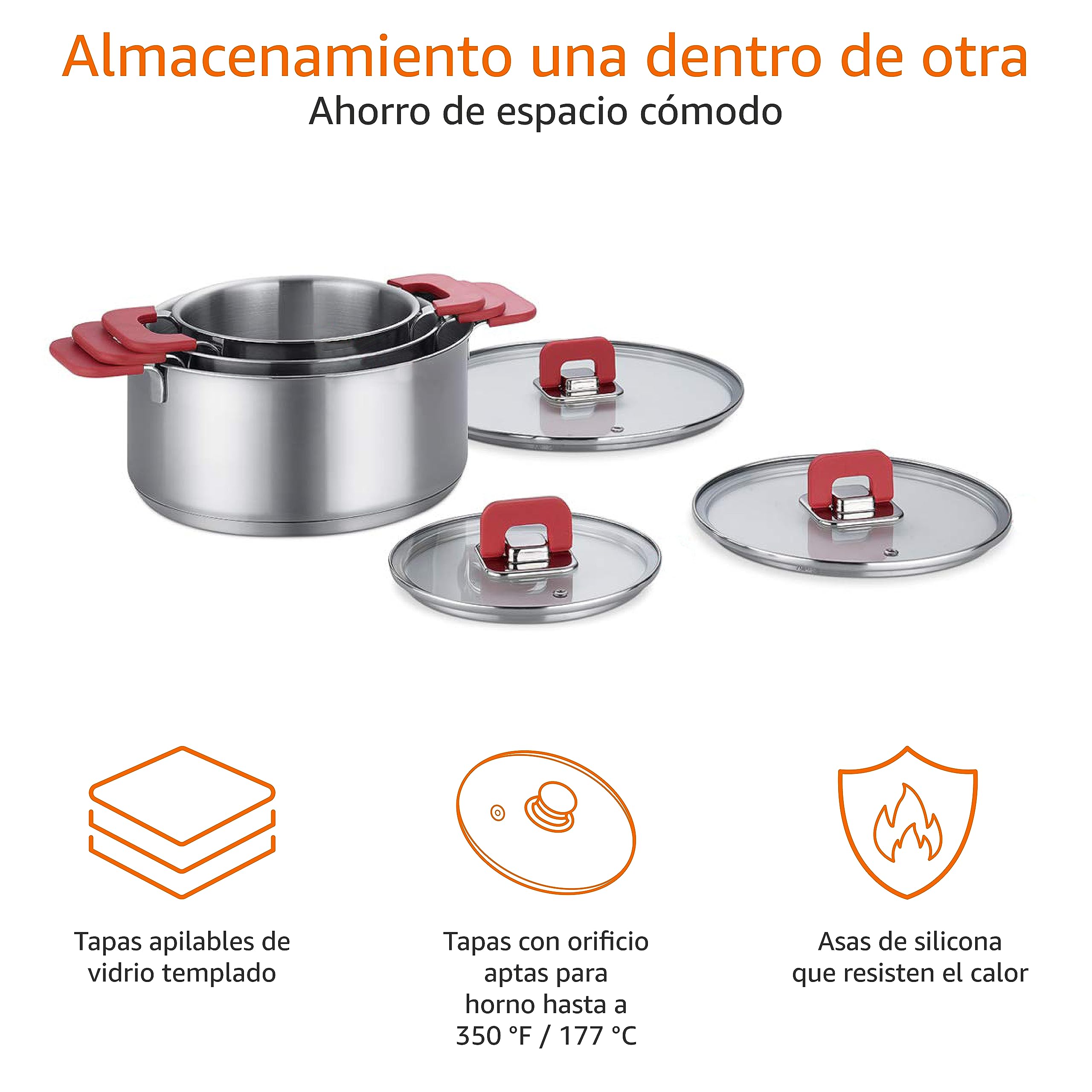Amazon Basics Juego de Ollas de Inducción de Acero Inoxidable, 3 Unidad, 16/20/24 cm