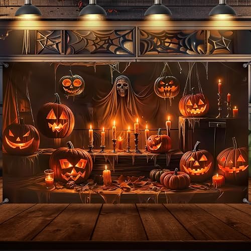 Evil Pumpkins Halloween Backdrop Happy Birthday Party Decorations - Skulls Photo Booth Banner Props Happy Halloween, Party Supplies Decorations Backdrop (43 * 70 inches/110x180cm)