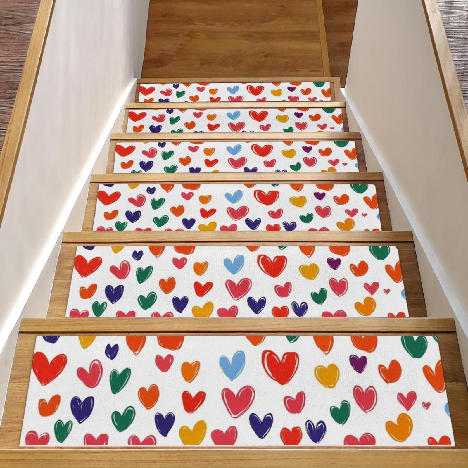 Alfombras para escaleras de madera con diseño de corazones, 30x8 pulgadas, pack de 5 unidades