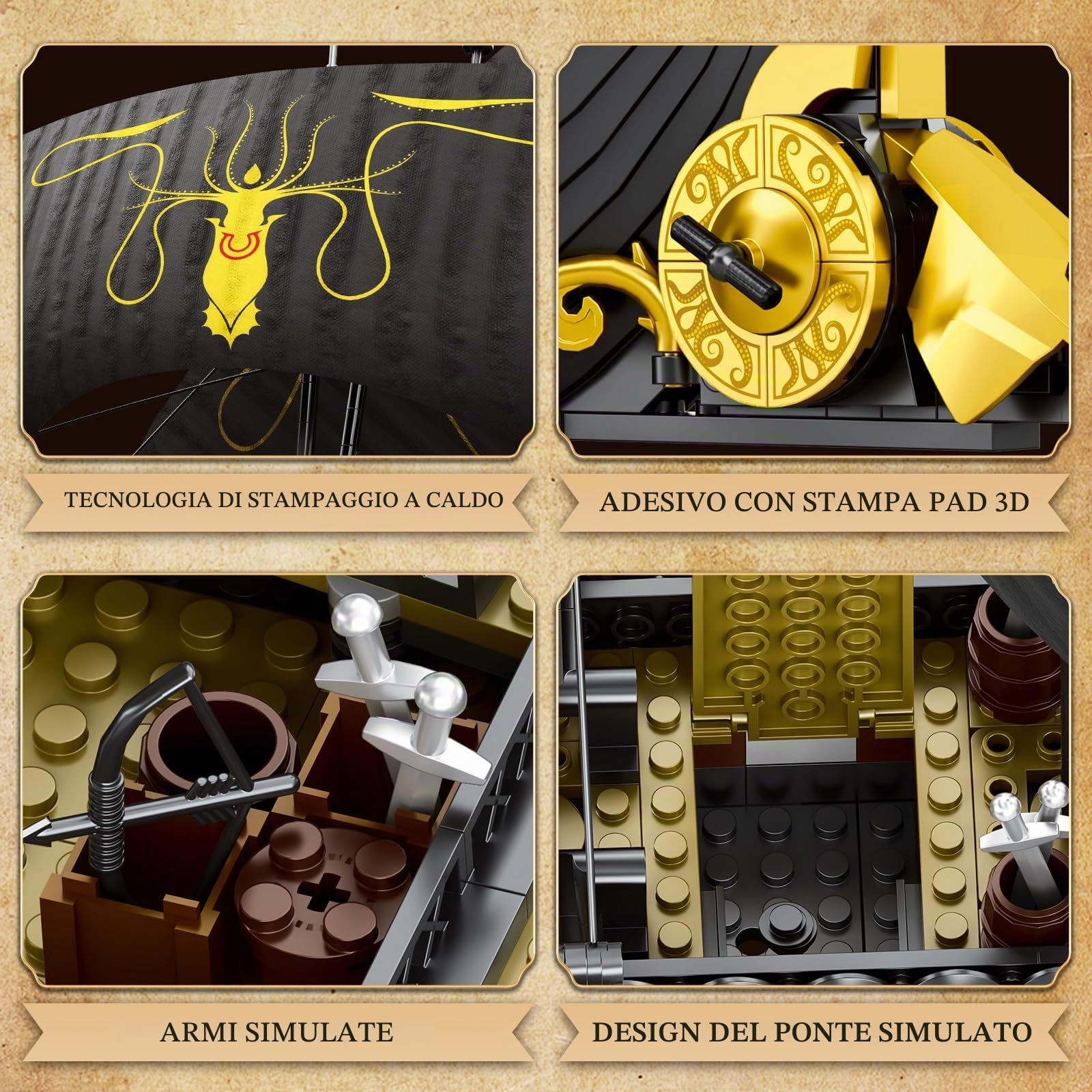 Reobrix Kit di mattoncini per costruire navi pirata, modello MOC Black Pearl 66022, giocattoli per la costruzione di barche a vela, decorazioni da collezione per casa e ufficio, regalo per 14+