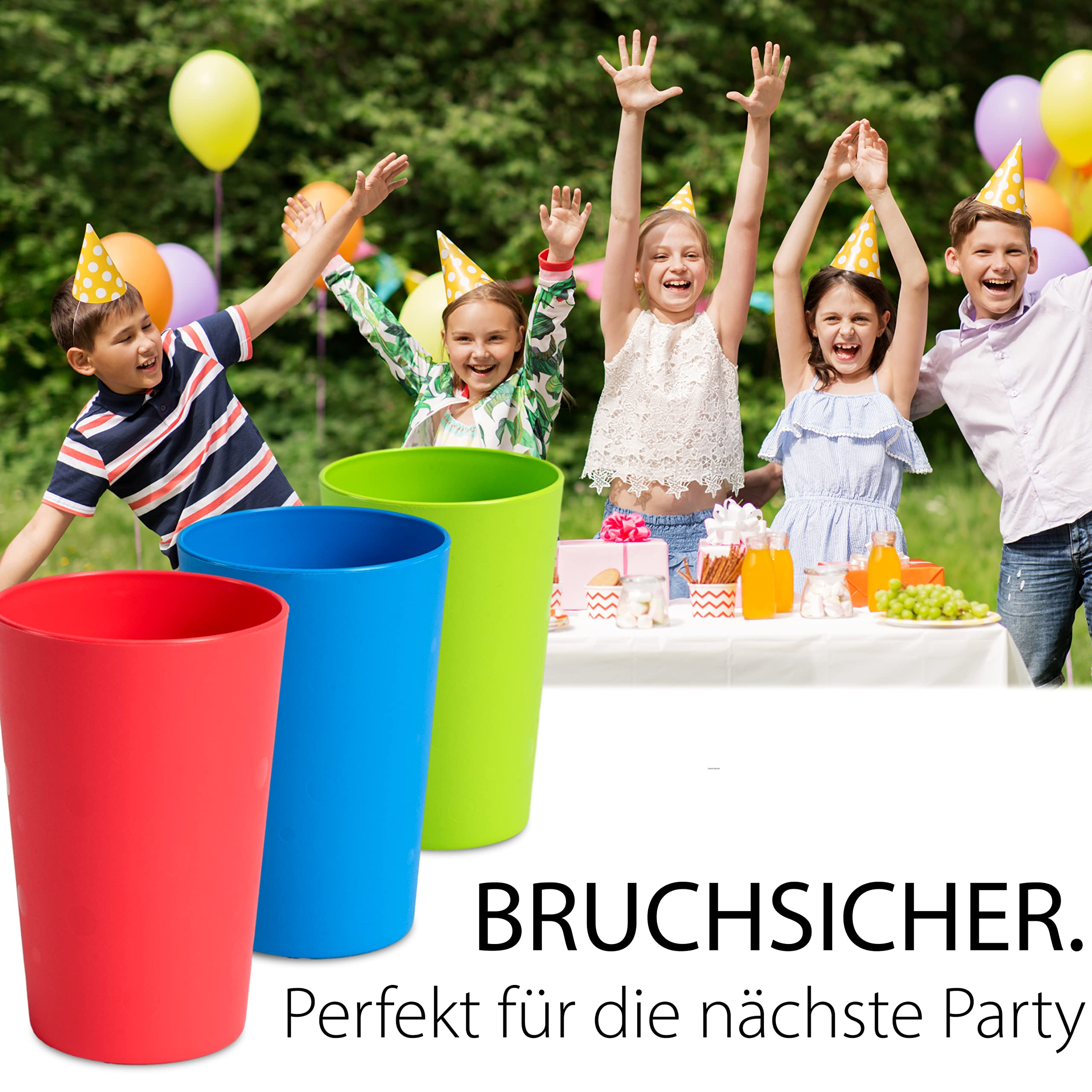Hausfelder Drinkbeker, set van 6, onbreekbaar, herbruikbaar, voor camping en kinderen, kunststof bekers 275 ml (6 stuks, blauw, groen, rood