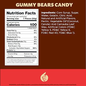 Gummy Bears, Assorted Fruit Flavors, Chewy Candy, 1 Lb Bag