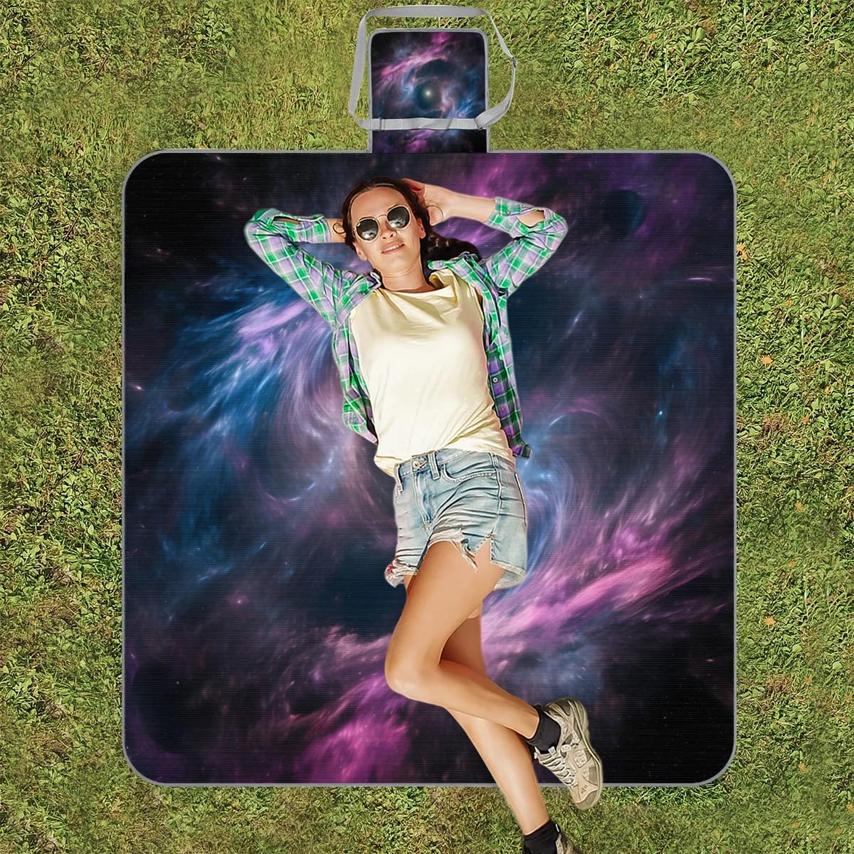 Manta de picnic de 150 x 145 cm, diseño abstracto de nebulosa galaxia, plegable, manta de playa para exteriores, impermeable, para playa, camping, senderismo, picnic