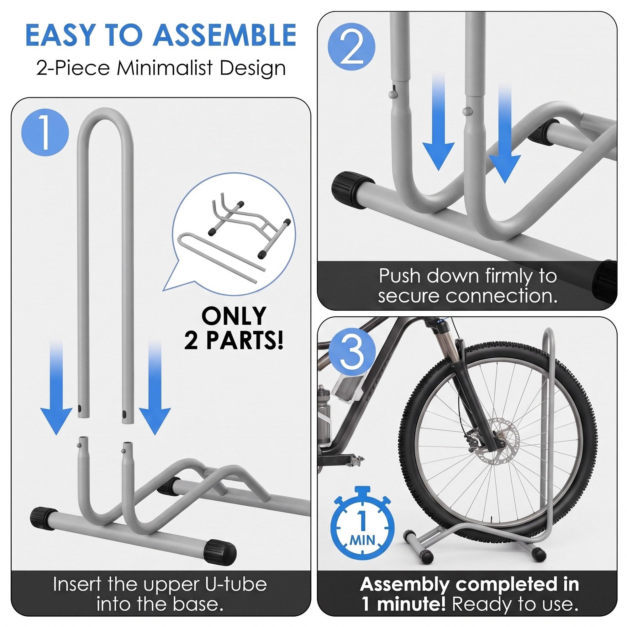 TLGREEN 3x Soporte bici suelo 24-28 pulgadas,hasta 75mm,Gris arena | Soporte bici rueda trasera, diseño ancho, máx. 25 kg, ideal para bicis de montaña, carretera y turismo
