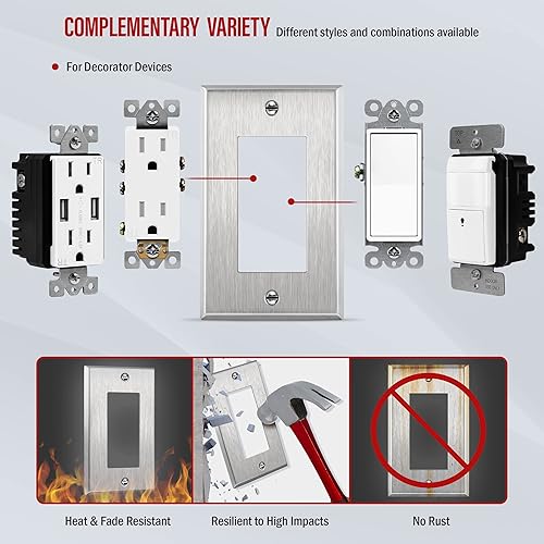 Miniatura 5 de ENERLITES Placa decorativa de pared metálica para interruptor o receptáculo, resistente a la corrosión, tamaño de 1 banda, 4.50 x 2.76 pulgadas,