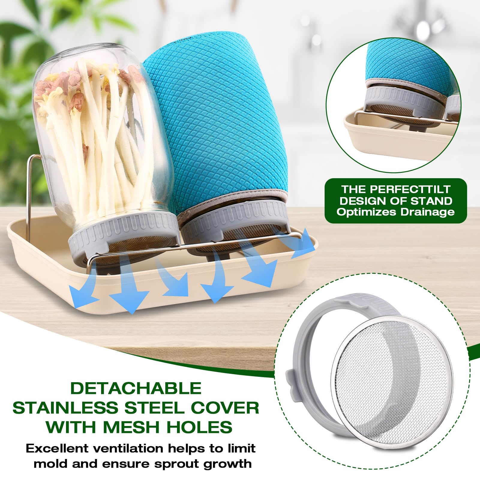 Sprossen-Set, 2 Sprossenglas-Kits, breite Öffnung, Einmachgläser mit Sprossendeckeln. Sprossen-Wachstums-Set, Samen-Keim-Set für Brokkoli, Bohnen, Alfalfa