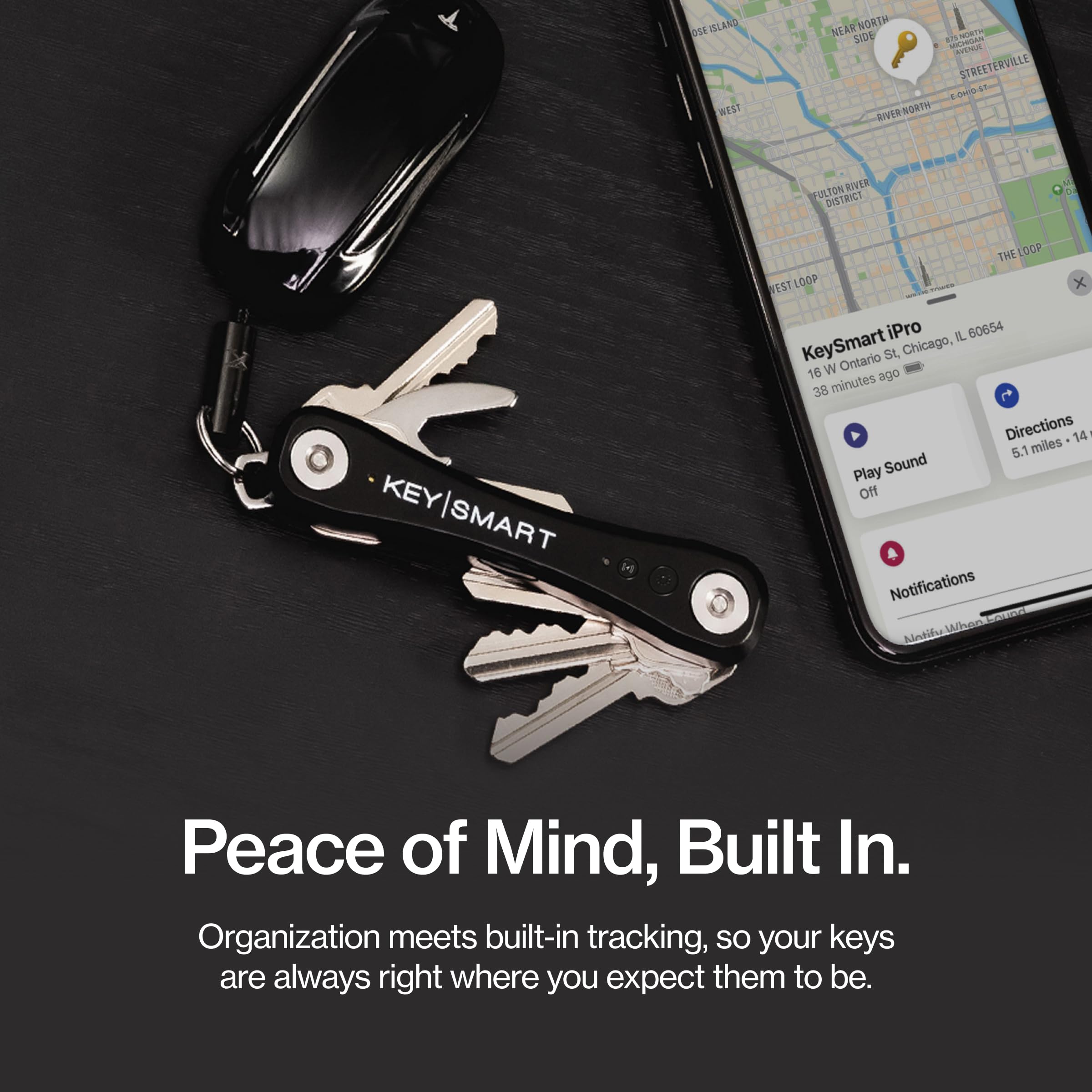 KeySmart iPro - Trova chiavi con suono, portachiavi compatibile con Apple Find My App, organizer per chiavi, portachiavi compatto e senza ingombri, regalo tecnico per uomini (fino a 14 chiavi, nero)