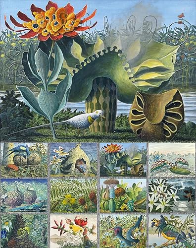 PIXILUV 12 tarjetas de notas en blanco para todas las ocasiones Fantásticas plantas y pájaros maravillosos Postales de ilustración de libro vintage