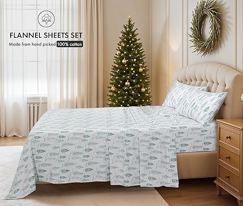 Vista 2 de RUVANTI Juego de sábanas de franela 100% algodón, tamaño matrimonial, 4 piezas, Alpine Serenity Serenidad alpina