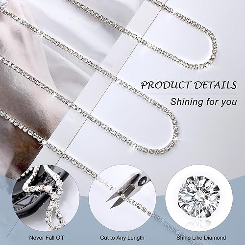 Miniatura 3 de Cadena de cierre de diamantes de imitación de 8 yardas para manualidades, cinta de tiras de diamantes de imitación, decoración de bricolaje (cristal)
