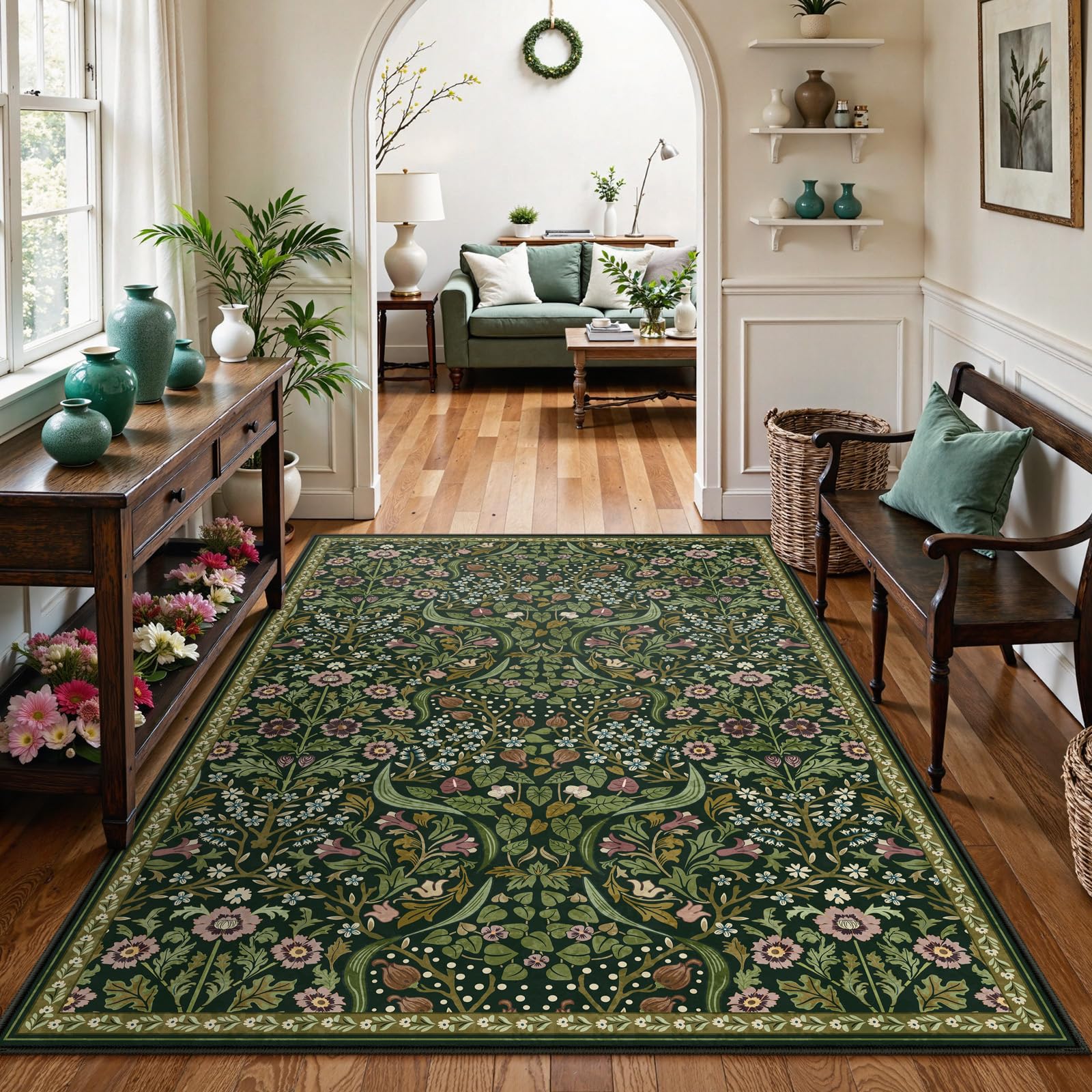 Amazon.com: Moynesa Floral 6x9 Area Rugs, Washable Green Rugs for
