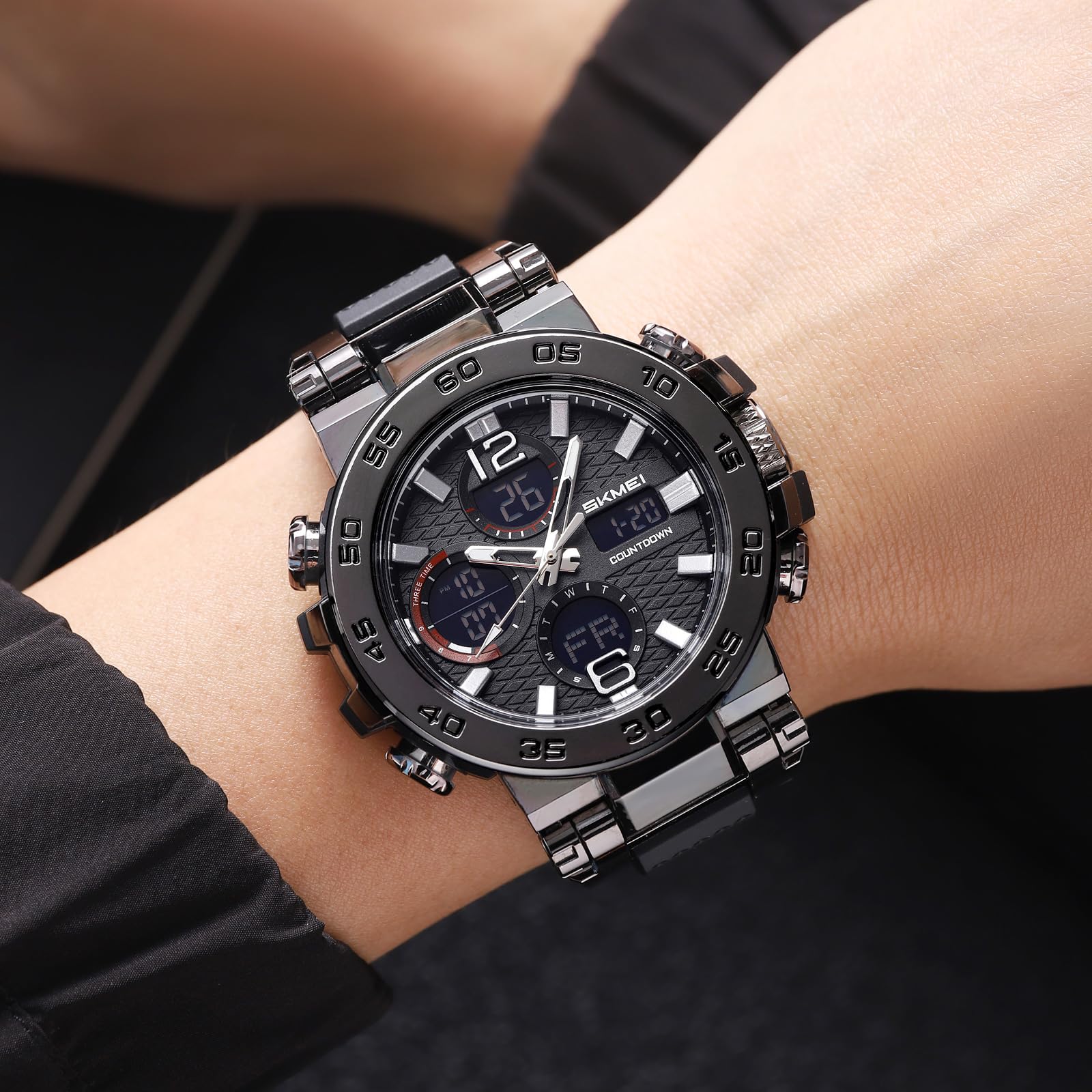 FANMIS Orologio sportivo da uomo, analogico, digitale, doppio display, militare, multifunzione, impermeabile fino a 50 m, con sveglia, cronometro, retroilluminazione, 12 ore su 24 ore, per attività