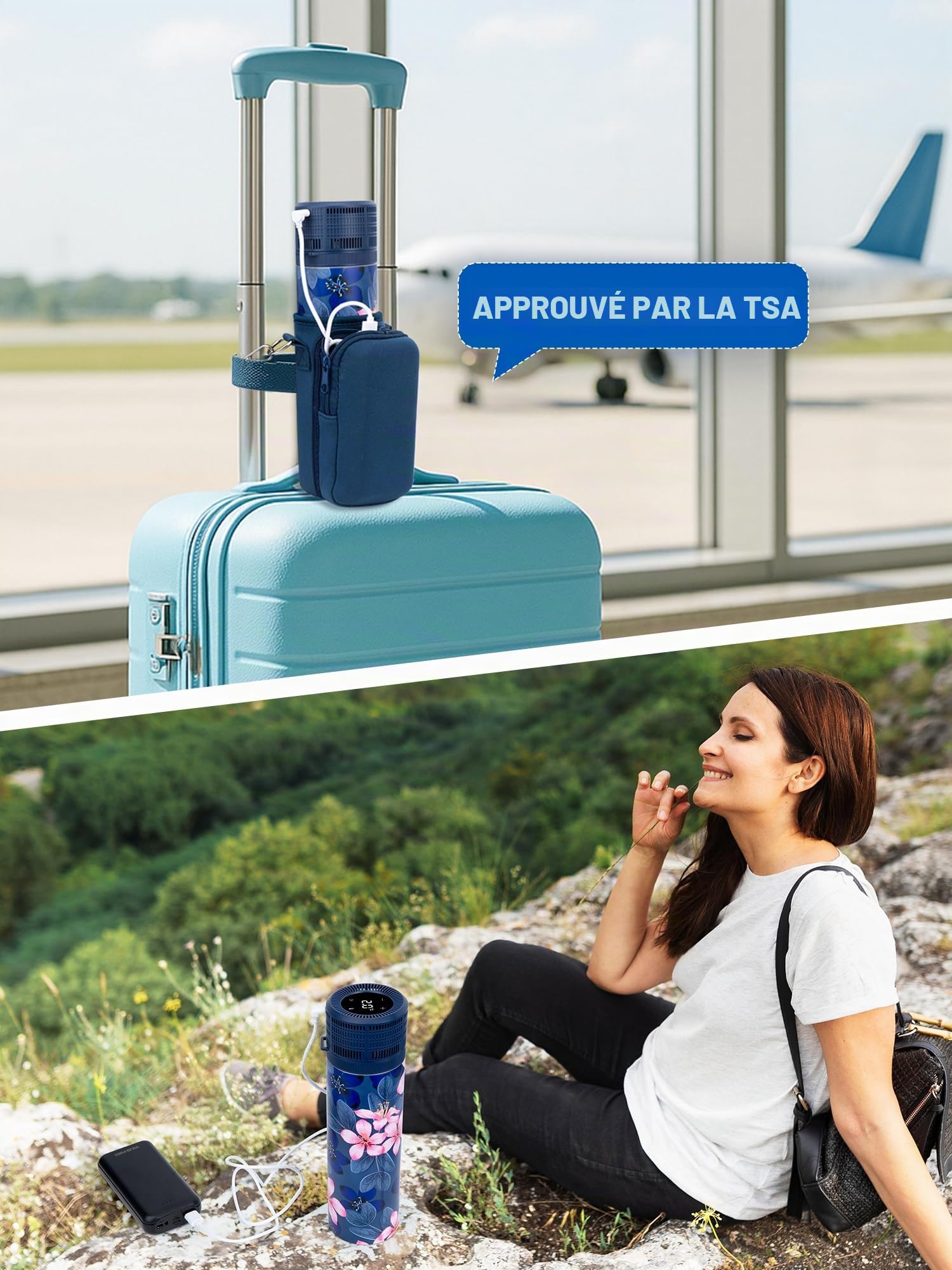YOUSHARES Pochette Isotherme Insuline, Réfrigérateur Insuline Bouteille Réfrigérée Stylo d'Insuline Voyage 2-8℃ Affichage la Température, Boîte Glacière Électrique USB Transport Médicament, Magnolia