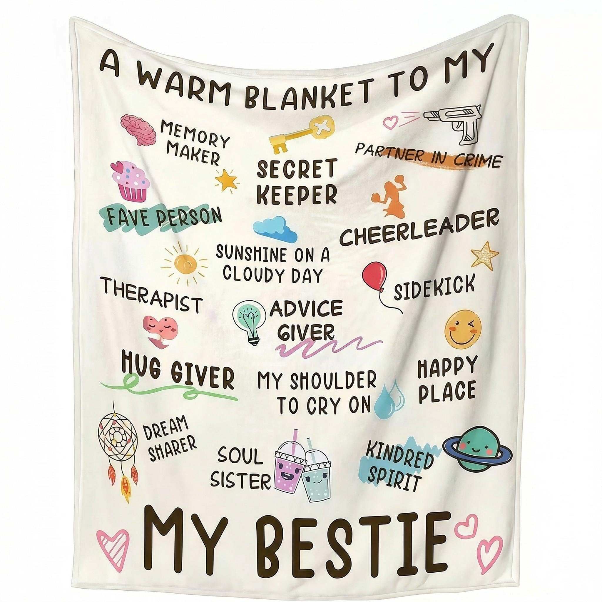 Qiansse Women's Polychrome Best Friend Birthday Gifts For Cozy Thoughtful Blanket Present For Bestie Sisters Friends