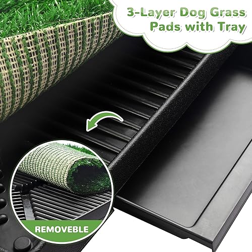 Miniatura 2 de Almohadilla de césped para perros con bandeja, bandeja de hierba para perro de 25 x 20 pulgadas, orinal para entrenamiento de cachorros, bandeja de