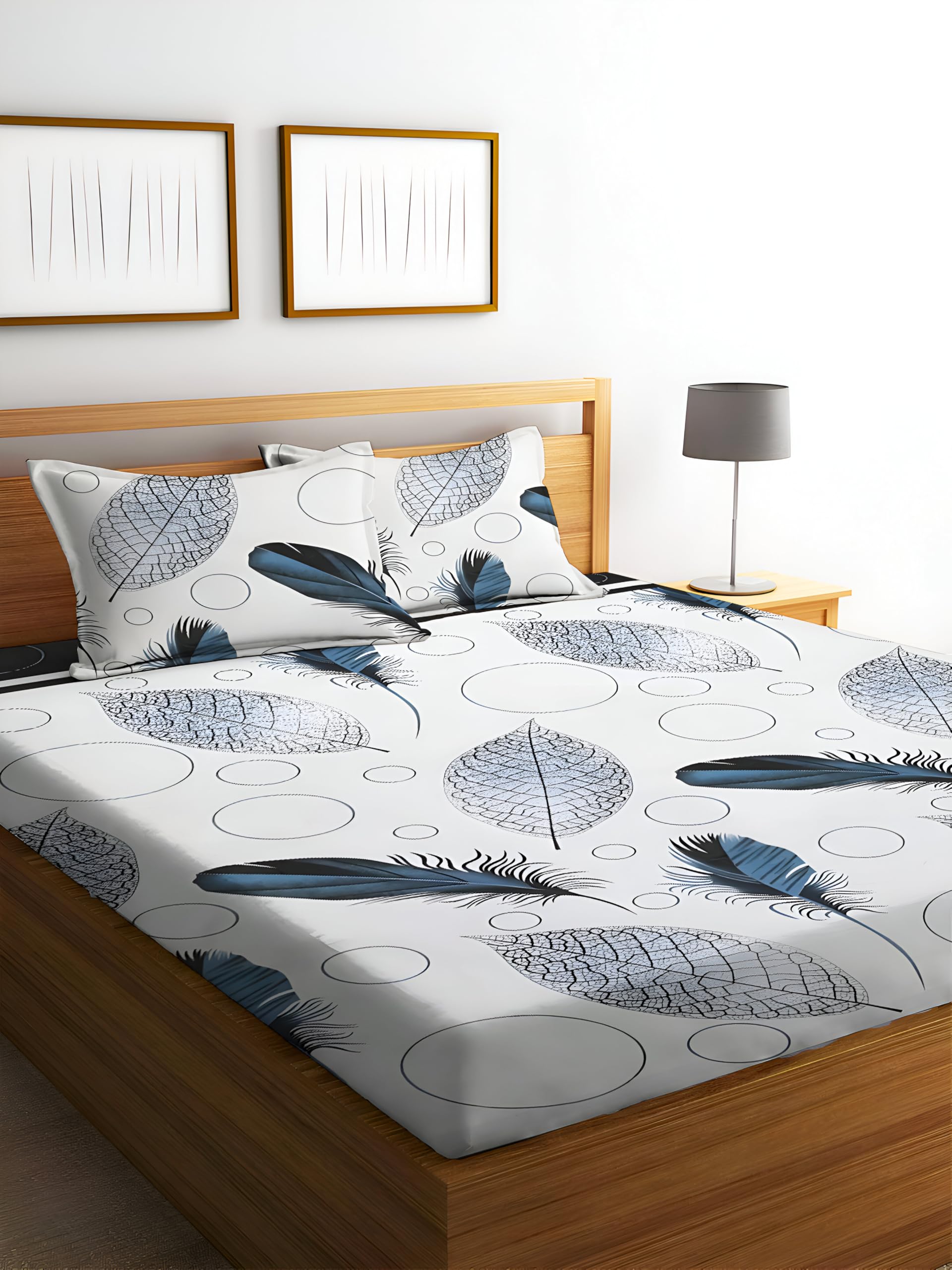 STARNSTYLE Polycotton 220 TC Floral Printed King Size Double Bedsheet with 2 Pillow Covers, (90 x 90 Inches,) Till