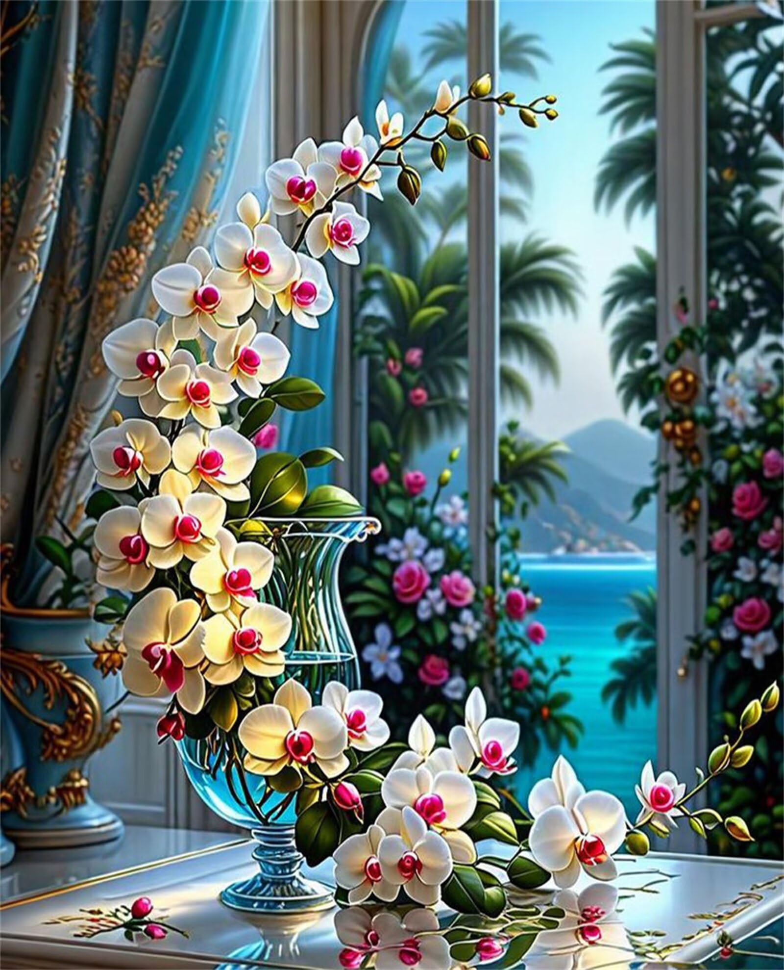 Puzzle 2000 sztuk Gry edukacyjne i zabawki wyzwanie Prezent Jigsaw Klasyczne puzzle dla dorosłych, puzzle DIY Piękny wazon z orchideami, 100 x 70 cm