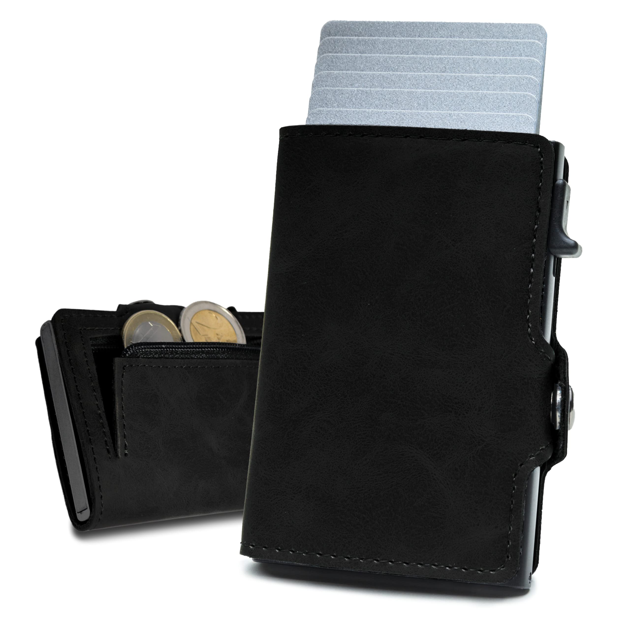 slimfin® Slim Wallet mit Münzfach - Kartenetui - Geldbeutel Herren - Geldbörse - Portemonnaie - Portmonee - Card Holder klein/Mini mit RFID Schutz - Schwarz