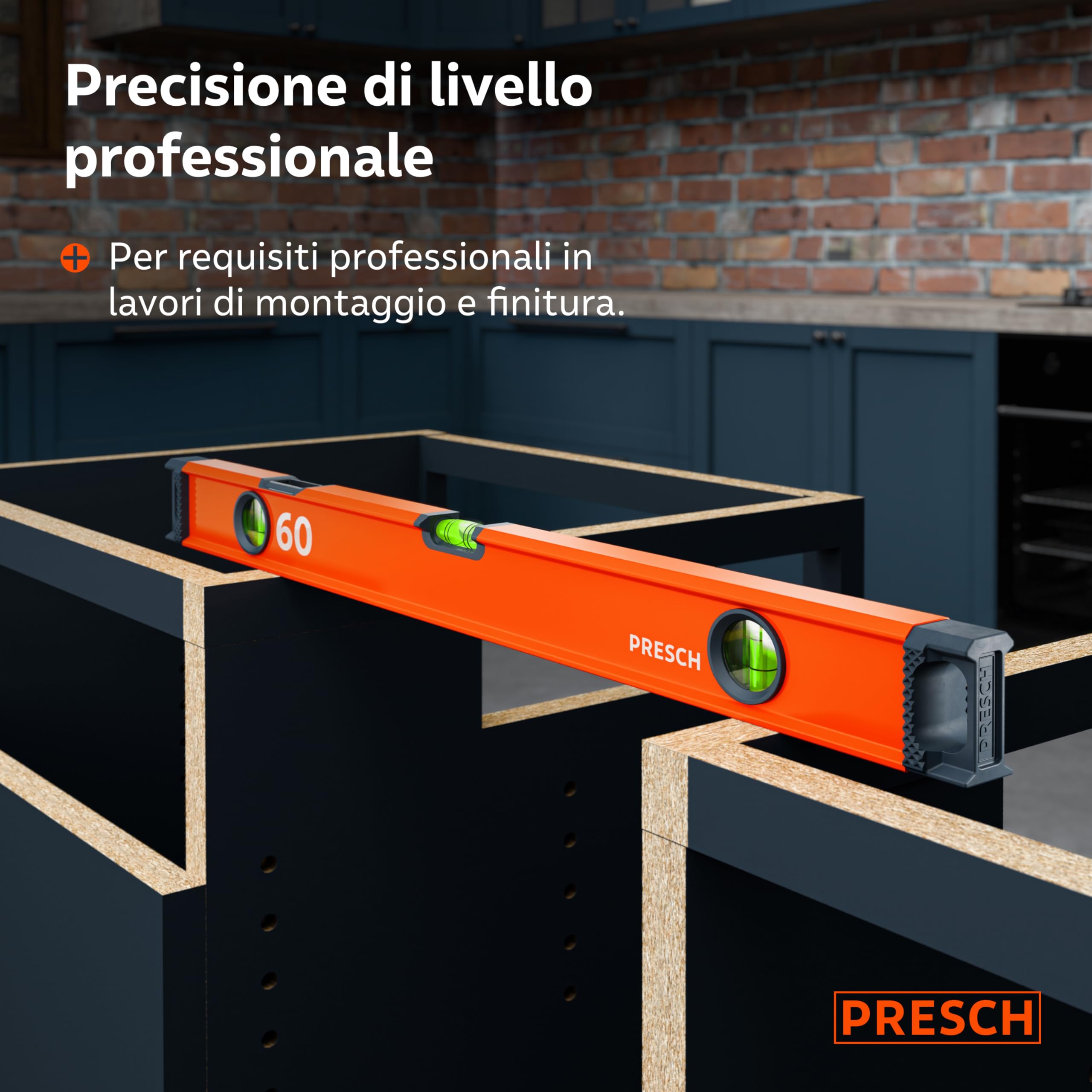 Presch Livella a bolla 60cm - Fiala infrangibile con pendenza 2% - Finestra di lettura verticale - Tappi antiscivolo innovativi - Superficie di misura precisa