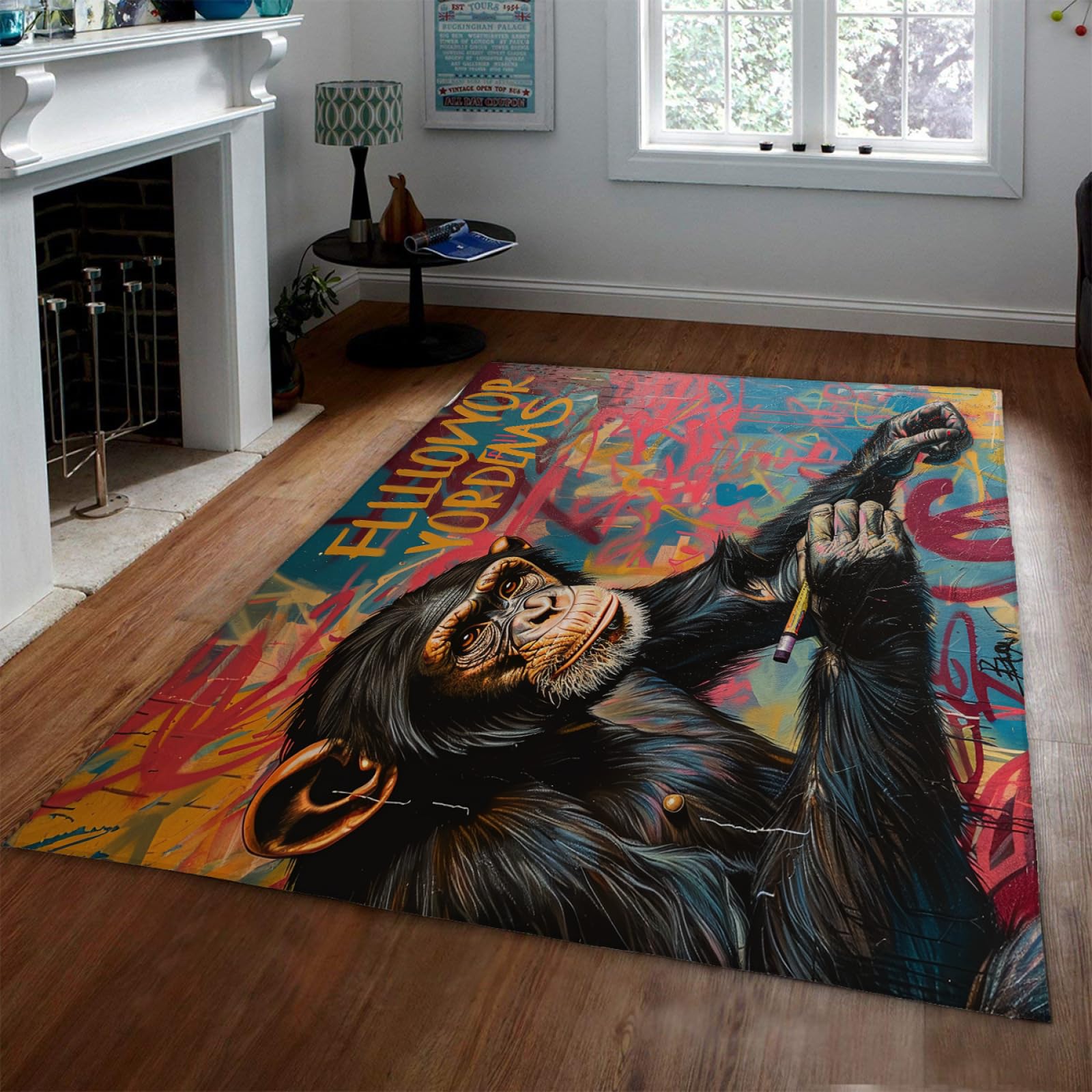 Dywaniki z motywem sztuki abstrakcyjnej, małpa, graffiti, sztuka, zmywalny, niskie runo, lekka, składana wycieraczka do pralni, pokoju zabaw, 150 x 210 cm