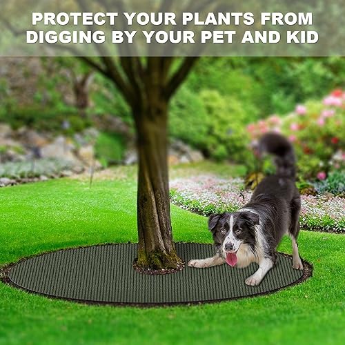 Miniatura 6 de EnonGarden Anillo de mantillo de árbol, tela de barrera de malezas para paisaje, tapetes redondos no tejidos de 20.5 pulgadas, tapete protector de