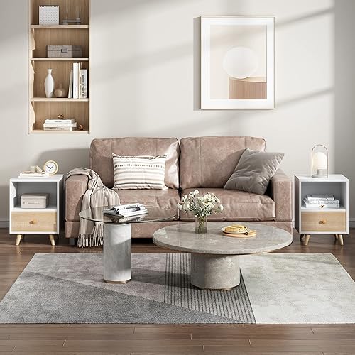 Miniatura 24 de JAXPETY Juego de 2 mesitas de noche modernas de madera, mesita de noche con cajón, muebles de noche, mesa auxiliar con estante abierto y patas de