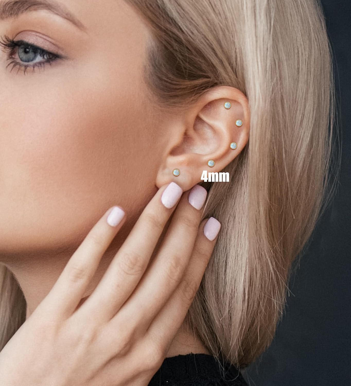 14k Gold Plated G23 Titanium Opal Earrings for Women 20G Handmade Flat Back Opal Stud Earring for Sensitive Skin Screw Back Hypoallergenic Nap Earrings for Helix Cartilage Piercing - Image 6