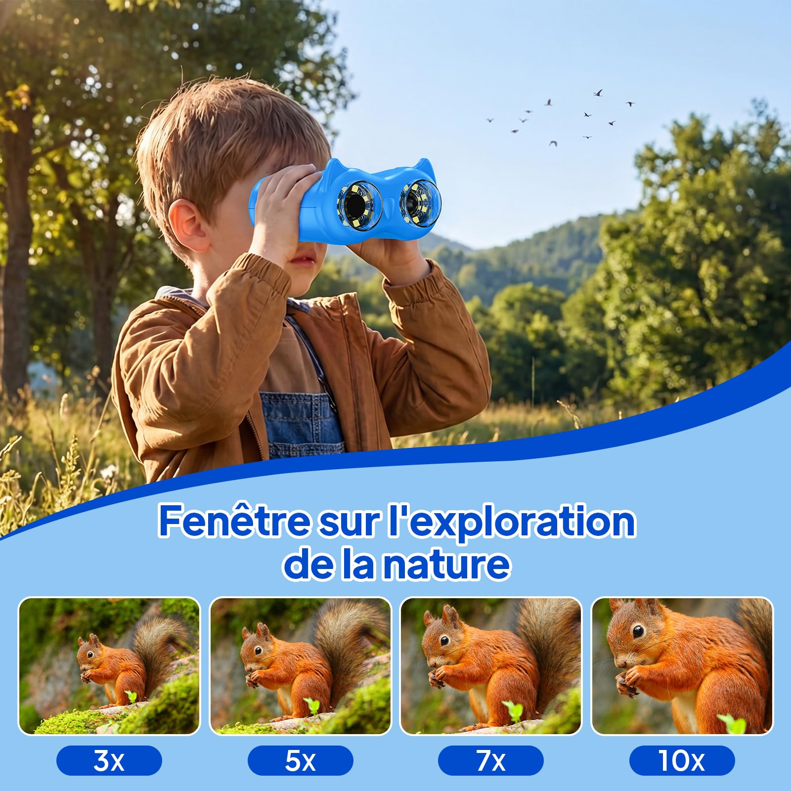 Ashfly Mikroskop für Kinder und Fernglas für Kinder, 1000X USB 2-in-1 tragbares Taschenmikroskop, 4K 2.0" Bildschirm, 10-facher Vergrößerung Kinderfernrohr, Science draussen ab ab 3 Jahren, Blau
