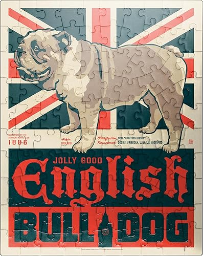 MyPuzzle Bulldog inglés, póster vintage, rompecabezas de 100 piezas para adultos