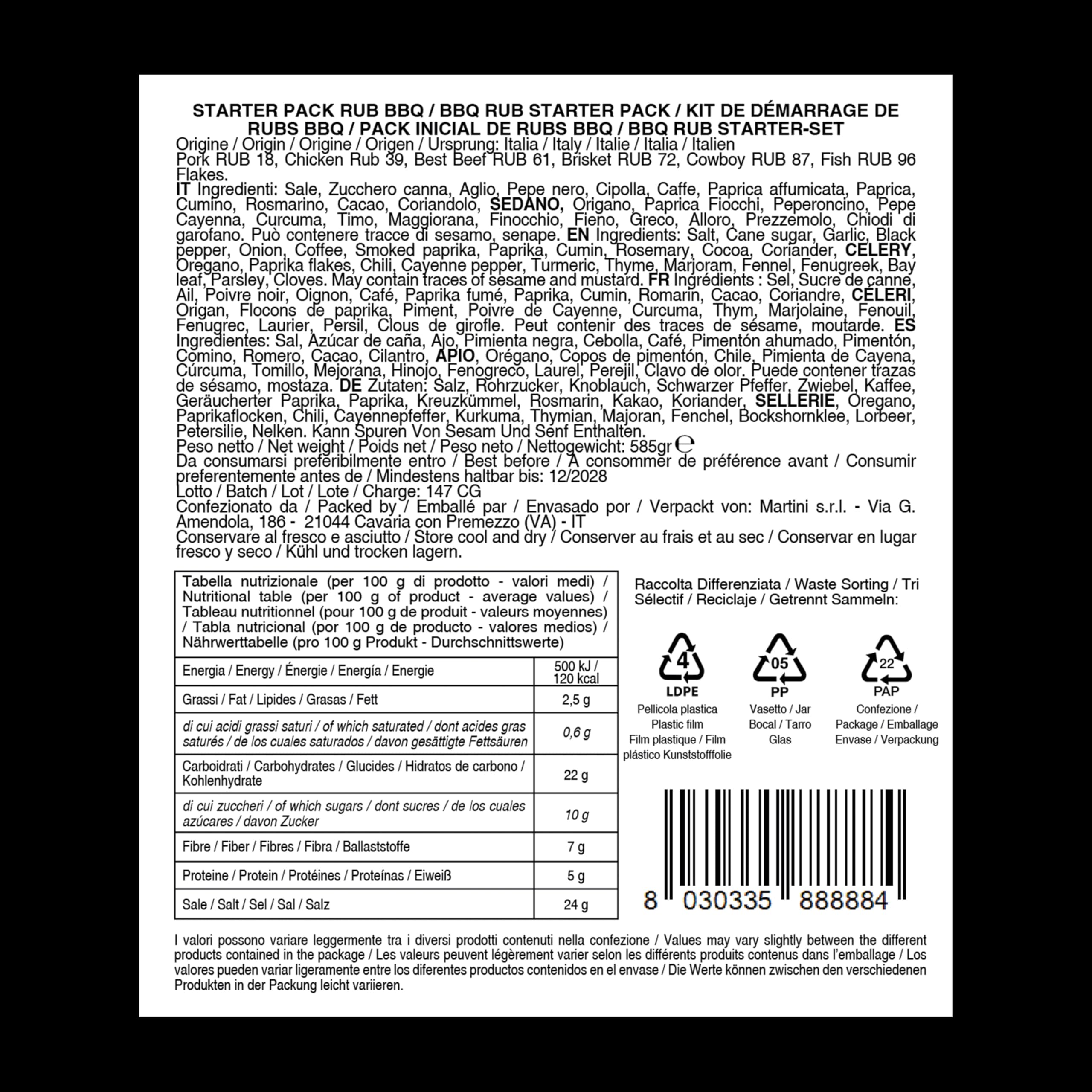 BEMBO BARBECUE - RUB BBQ - Starter Pack - Mezclas de especias para Barbacoa - Made in Italy