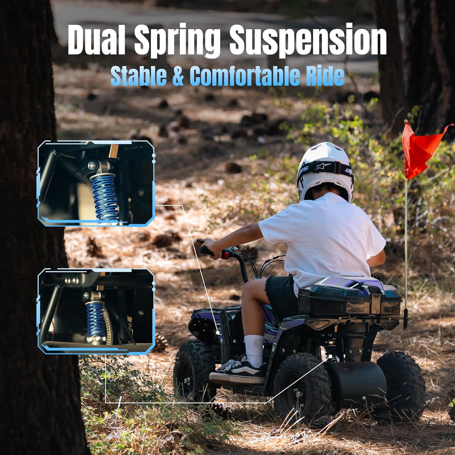 40CC 4-Stroke Gas Powered Dirt Bike, 4 Wheeler ATV for Kids Youth Ages 6-13,15 MPH Off-Road Quad Kids ATV Gas with Storage Box, Dual Spring Suspension (Blue)