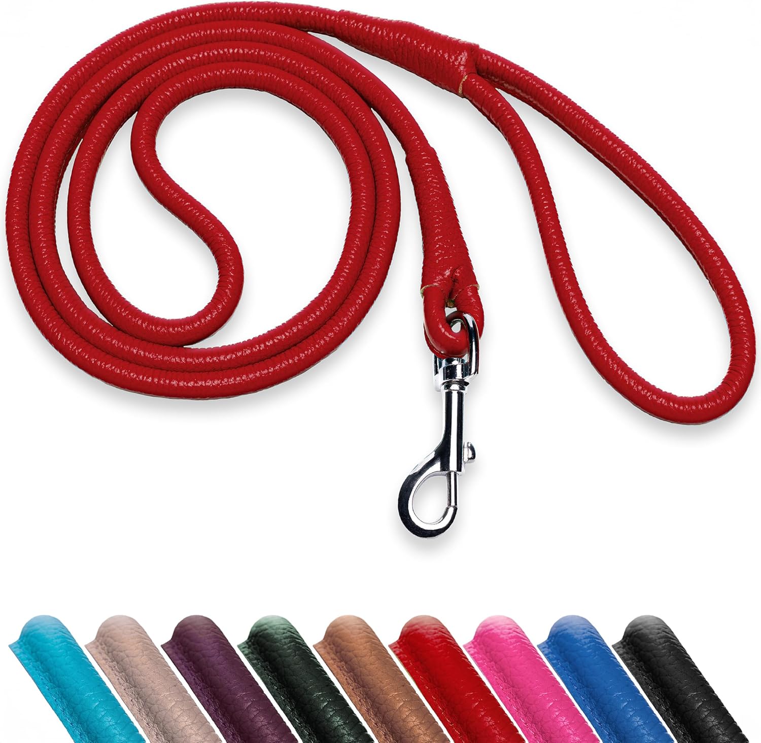 OOPSDOGGY Rolled Leather Dog Lead 6ft Heavy Duty Training Leash for Small Medium Large Dogs & Puppy Black Brown Red (Red, Small)