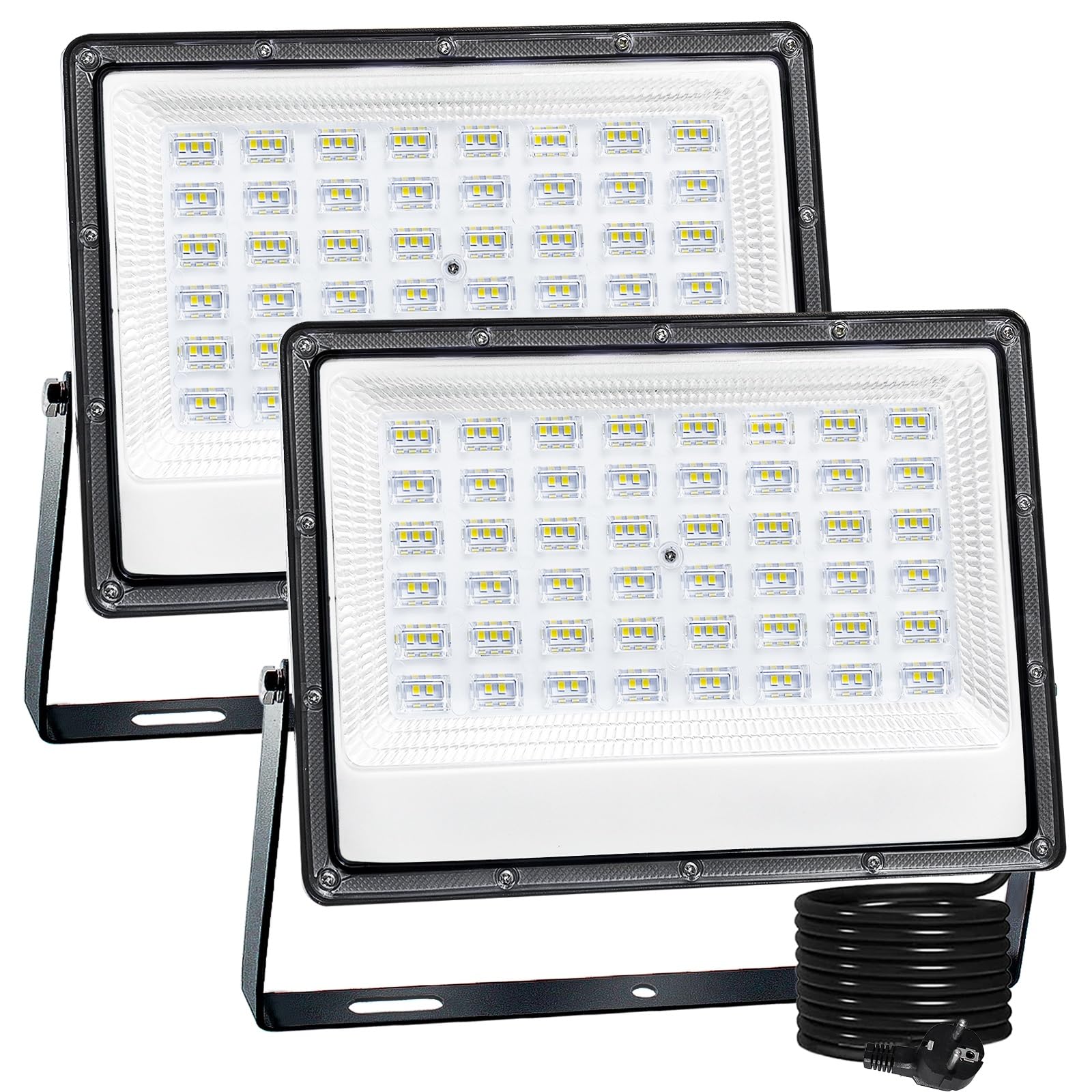 CREATESTAR Faretto Led da Esterno 100W 2 Pezzi, 10000LM Faretti Led Esterni 6500K luce bianca fredda, IP66 Impermeabile Faro Led Esterno per magazzino, garage, giardino, parcheggio, campo sportivo