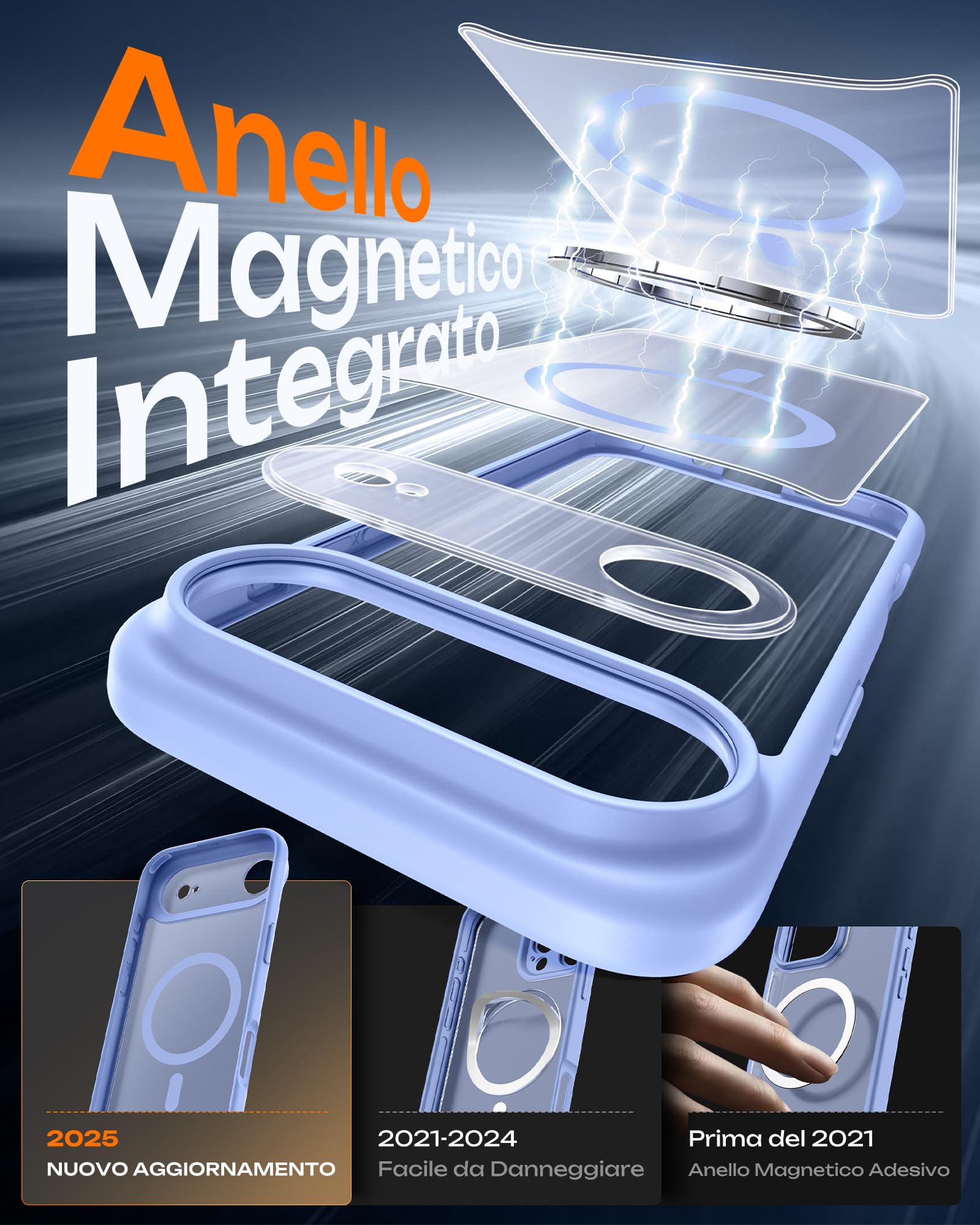 TOCOL Cover Magnetica per iPhone Air 6,5 Pollic, Compatibile con MagSafe, Anello Magnetico Incorporato, Protezione Fotocamera Integrata, Custodia Antiurto per iPhone 17 Air, Blu Chiaro
