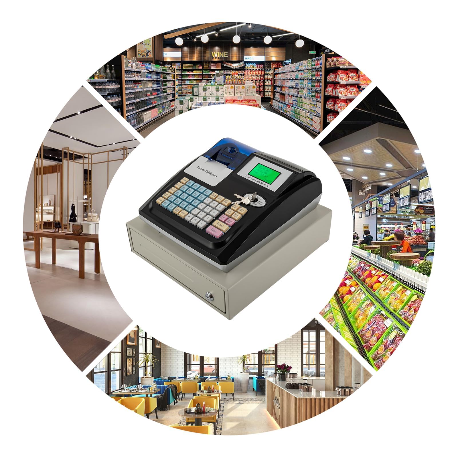 Caja Registradora Electrónica (de Cajón), para Pequeñas Empresas, con Doble Gestión (Llave Y Contraseña), Pantalla LED8 para Clientes, para Restaurantes Y Supermercados,White