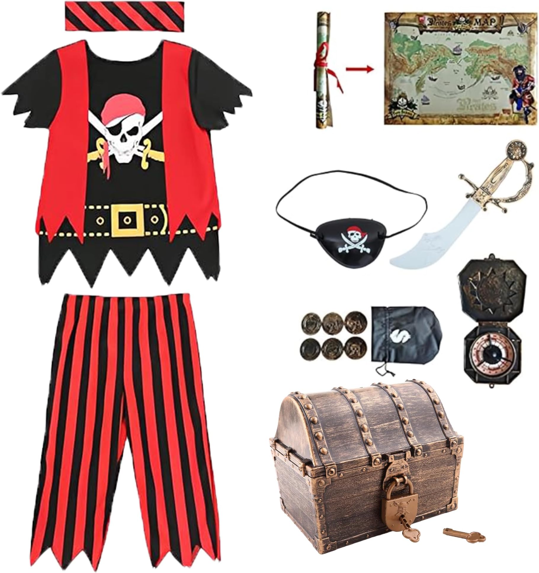 Lingway ToysBoys Pirate Costume Set 5-6years And Pirate Treasure Chest Bundled Products
