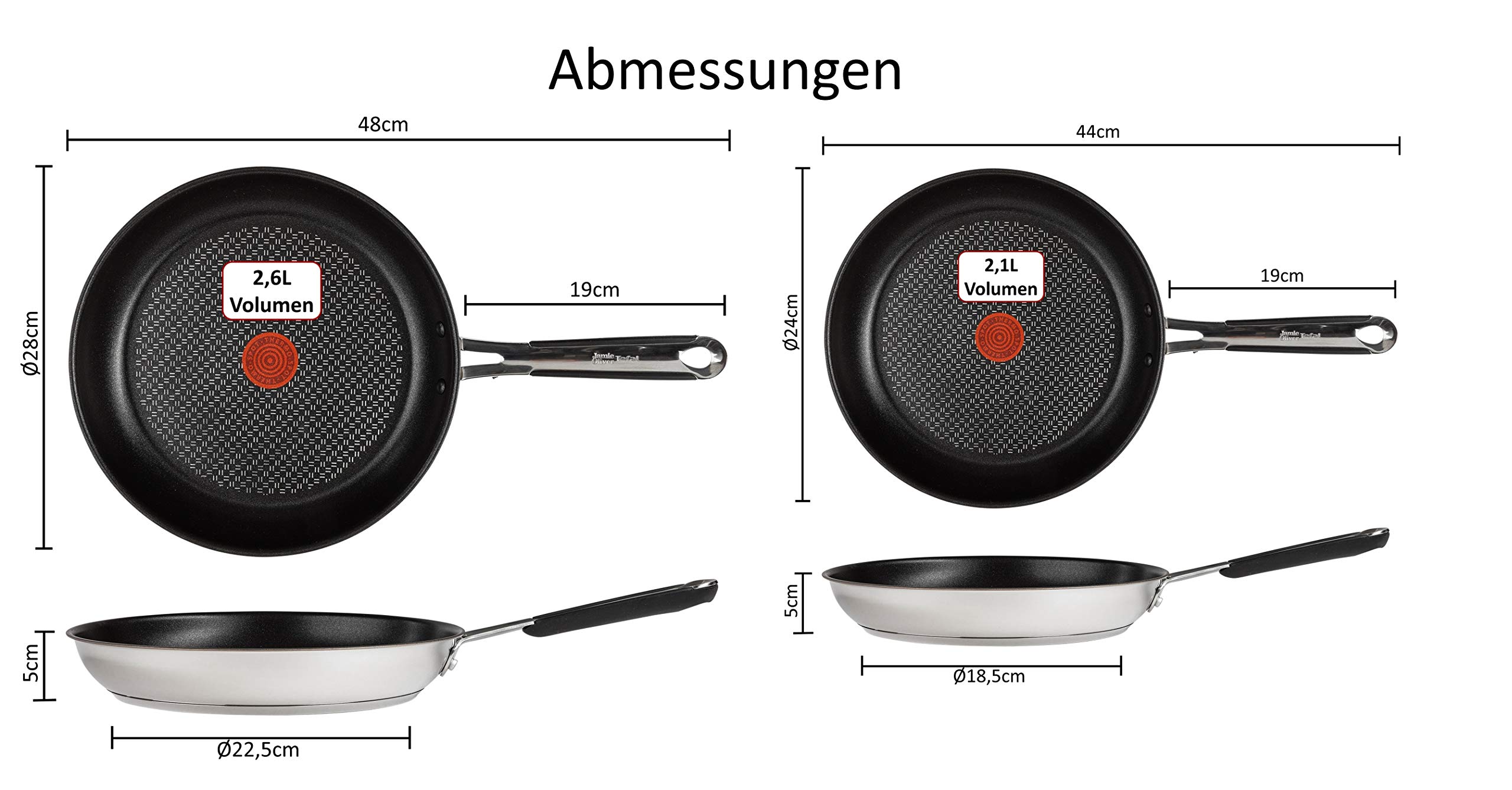 Tefal E30 Jamie Oliver Pfannenset Induktion 4 tlg -SET9- Edelstahl Pfanne 28 cm groß + Pfanne 24 cm, Bratpfannen hoch, Antihaft-beschichtet, hohe Gleitfähigkeit + Kratzfest