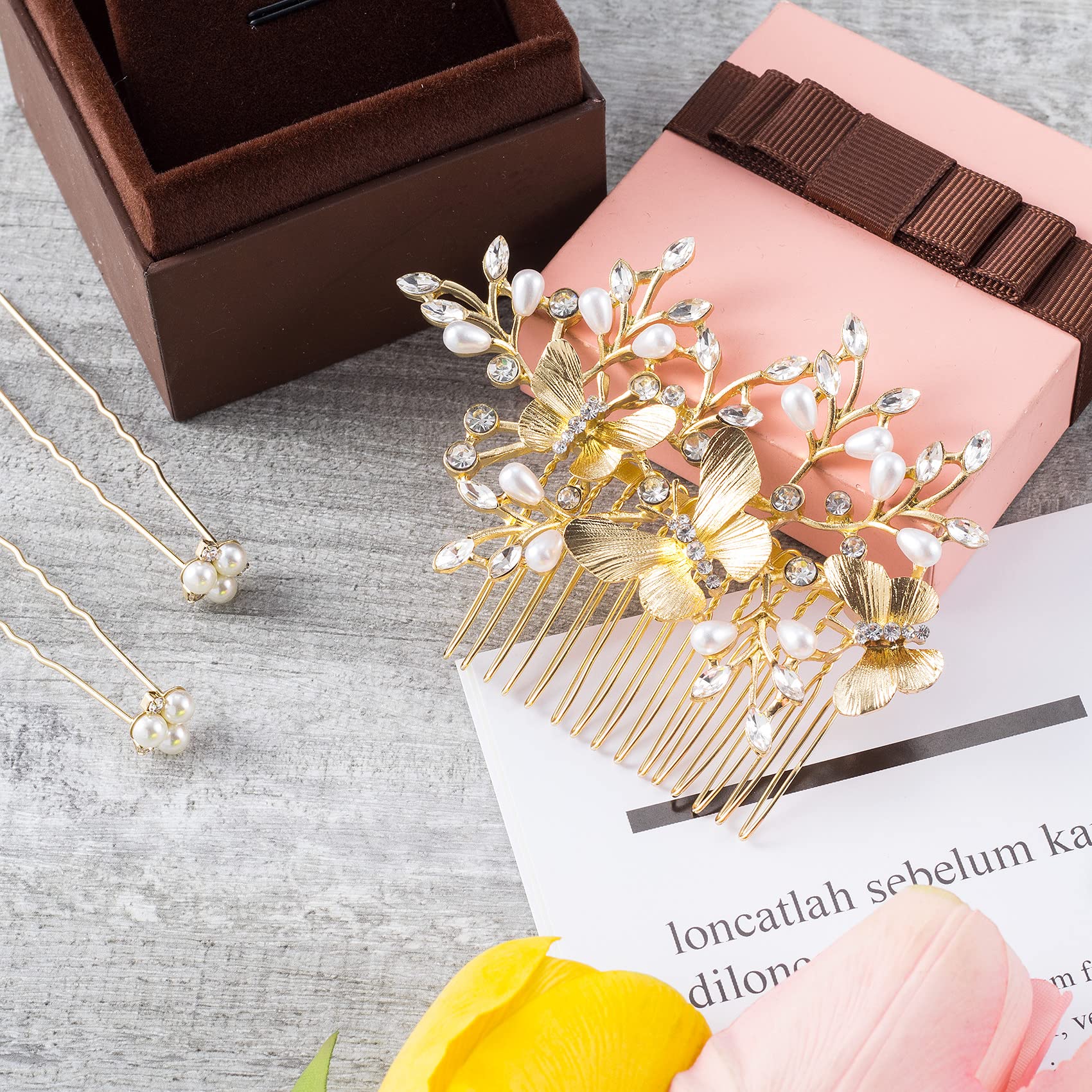 Amazon.com : OIIKI Gold Butterfly Hair Accessories: Pearl  display picture 3
