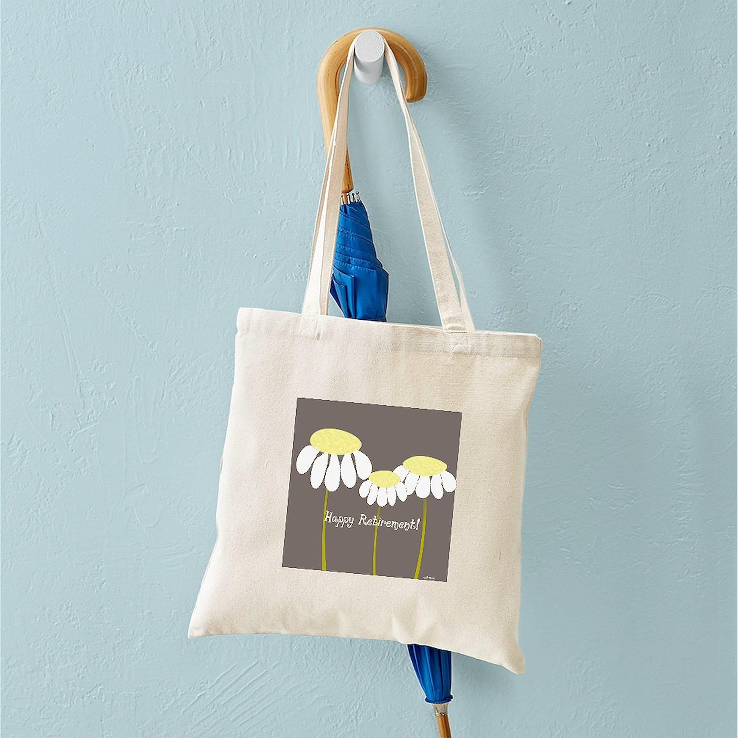 CafePress Happy Retirement Daisies Tote Bag Reusable Natural Beige Canvas Shopping Bag