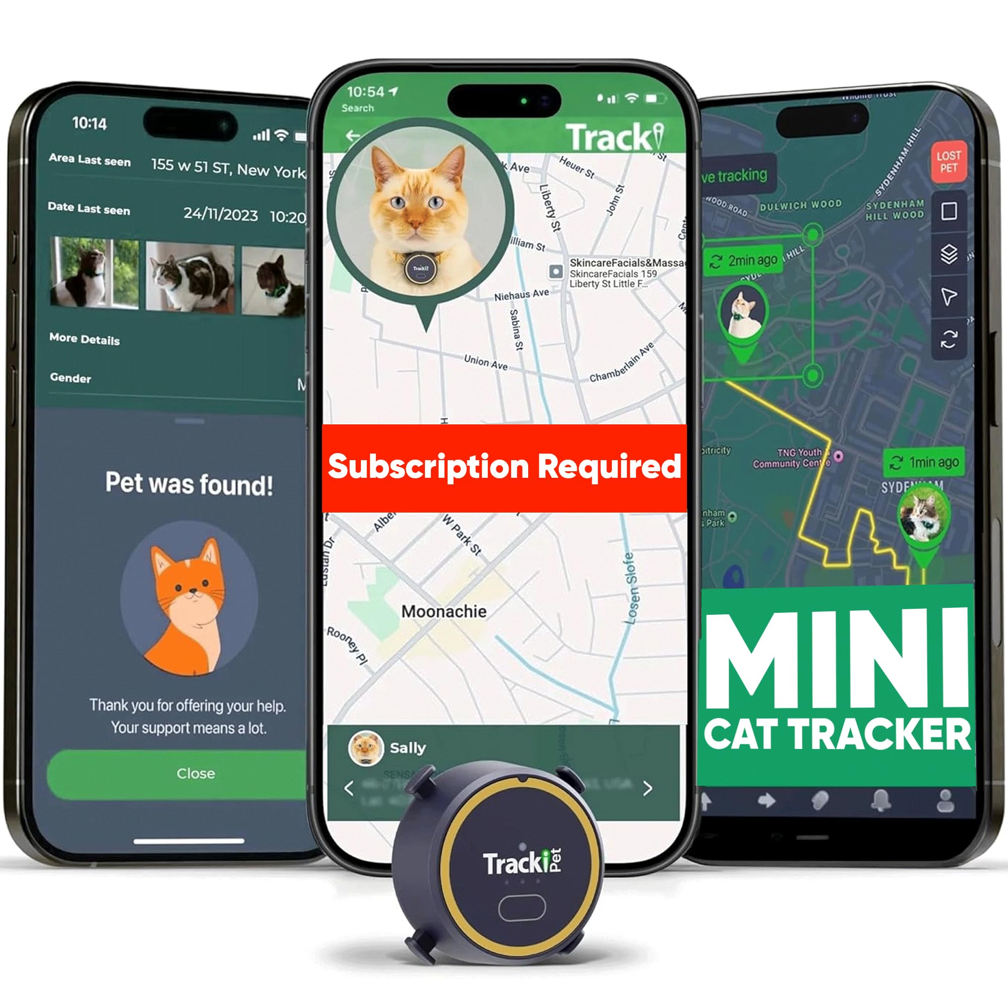 Tracki Cat GPS Tracker – Real-Time Cat Tracker & GPS Tracker for Cats – Smart Alerts, Geo-Fence, Waterproof, Collar-Compatible – Long-Life Battery – Works with iOS & Android (Subscription Required)