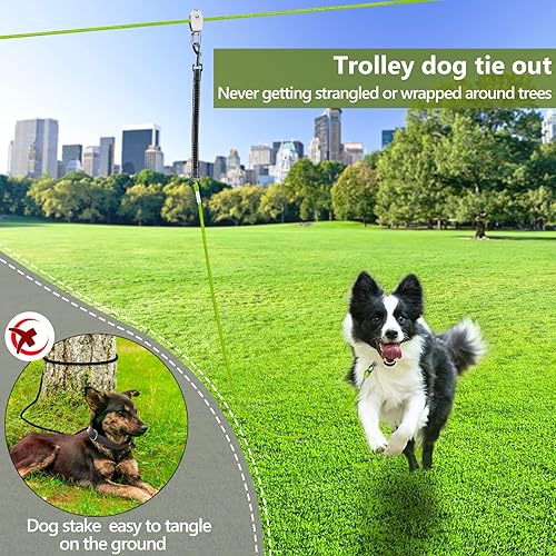 Miniatura 4 de XiaZ Camino de perro de 50 pies para patio línea de carretilla de cable para perros de hasta 250 libras cadena aérea para perros para exteriores