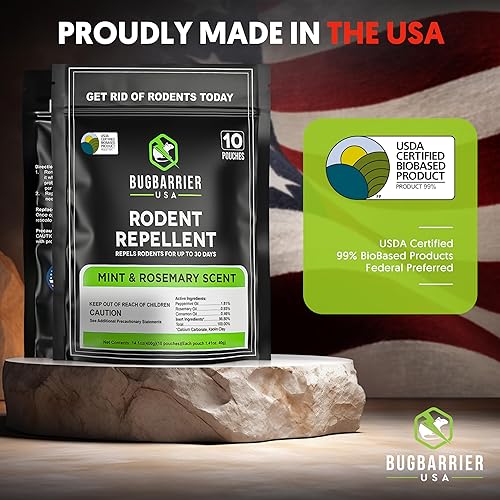 Miniatura 7 de Bolsas de repelente de ratones extrafuerte de BugBarrier, USDA 99% biobasado, aceites de menta y romero que repelen los ratones, evita la anidación