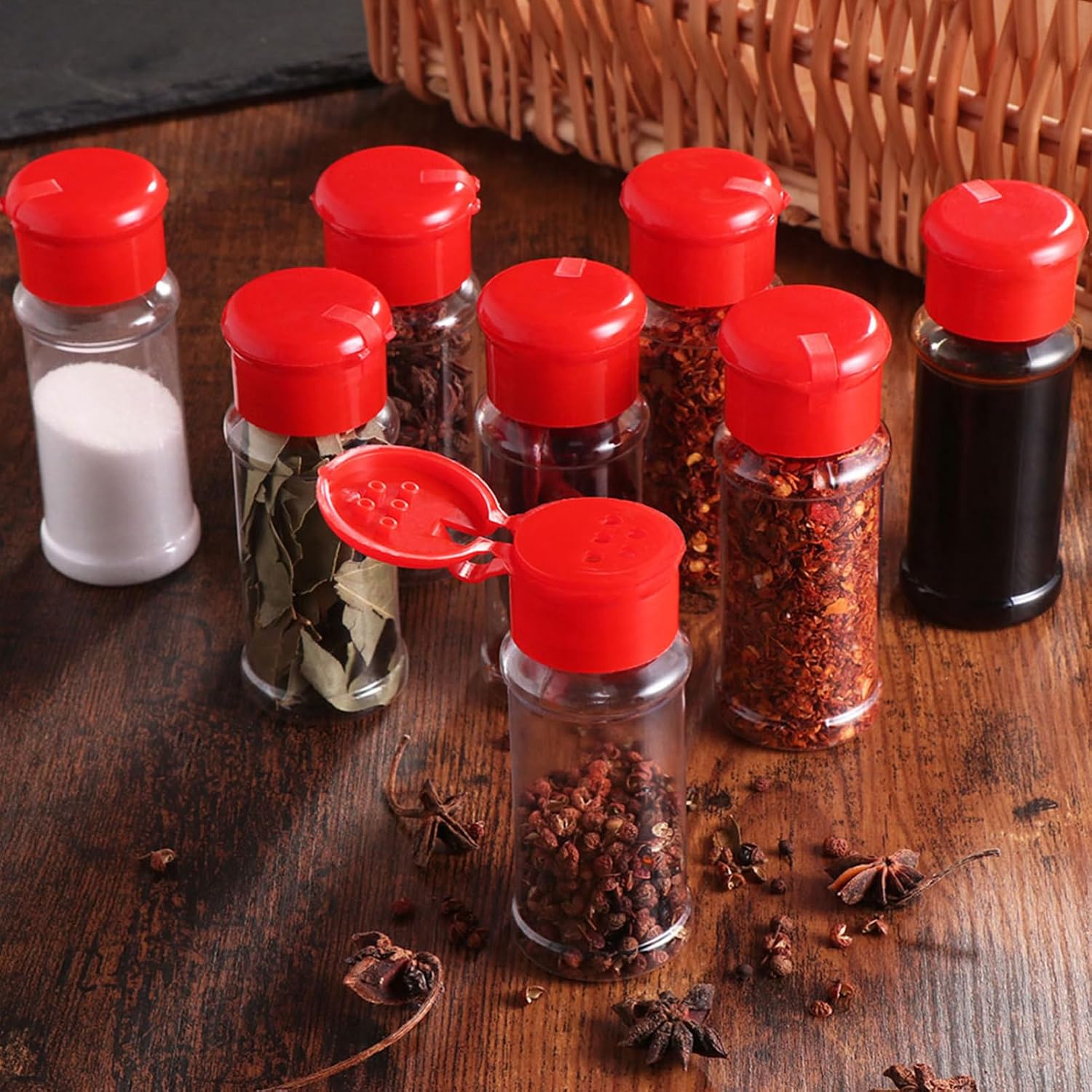 Plastic Pepper Shakers with Rotating Lid 10pcs for Coarse Spices