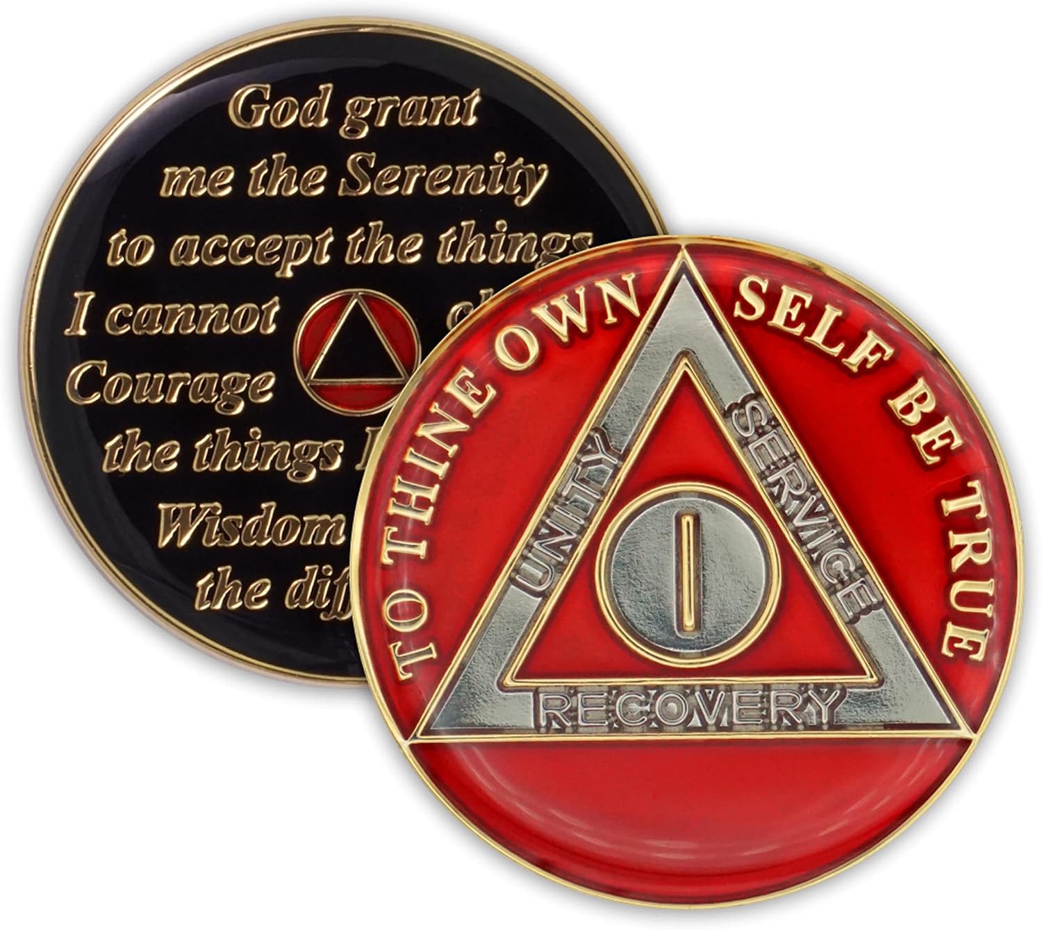 1 Year Sobriety Coin | Triplate AA Chip Recovery Anniversary Token (Black)